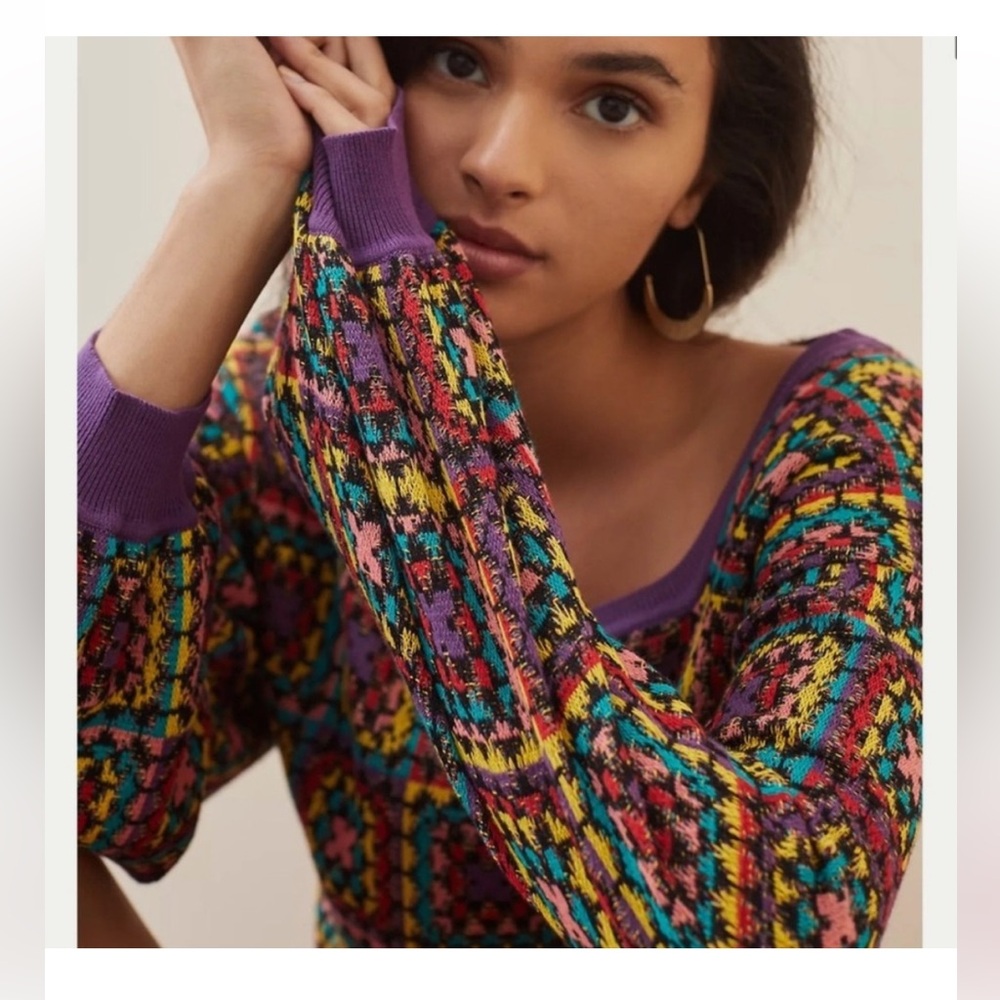 Farm Rio Anthro 💯 Cotton Geometric Women's Crochet Sweater XS